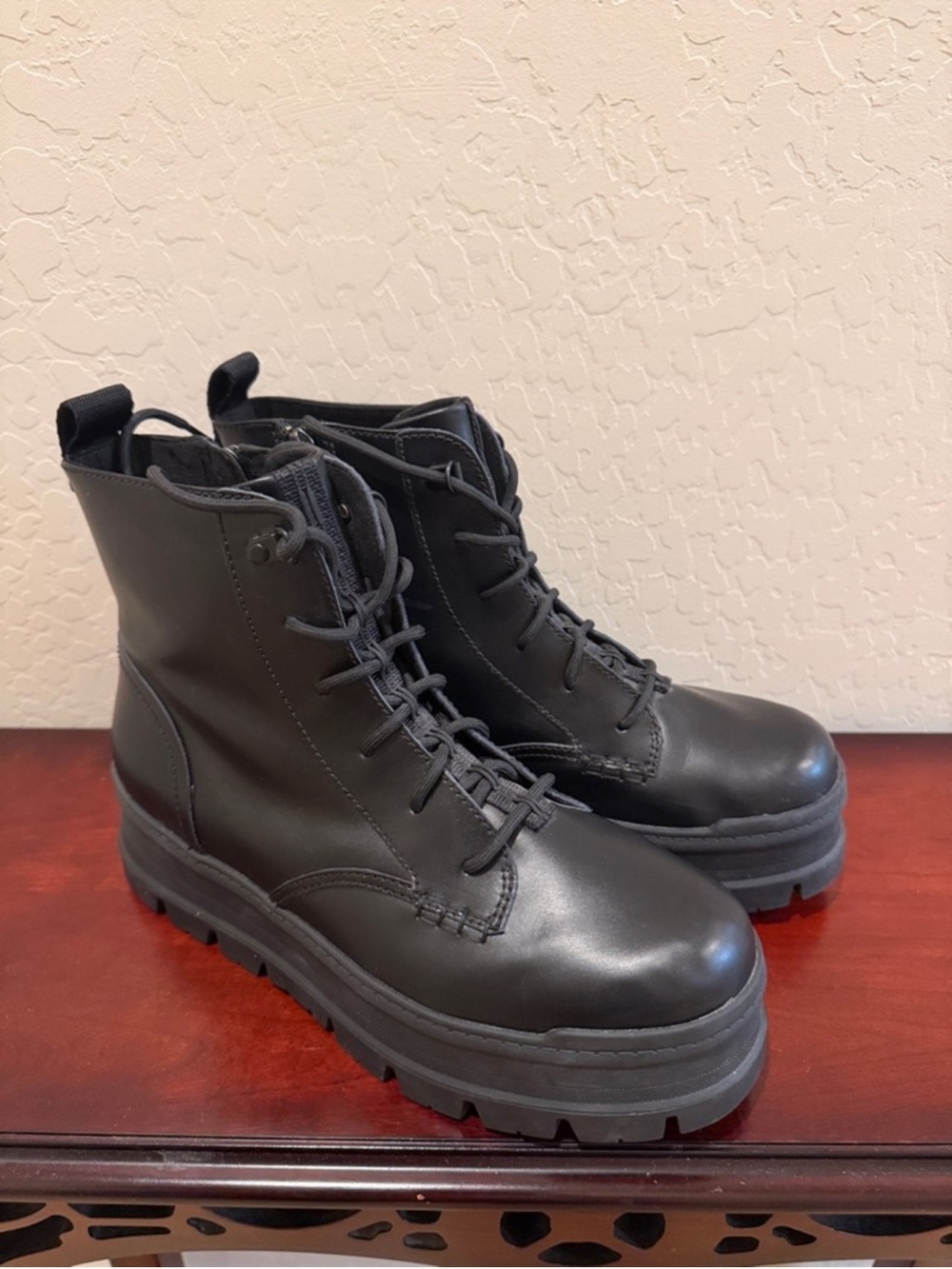 UGG Sidnee Platform Combat Boots. Women’s Size 10 Black Leather